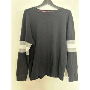 Company 81 Men's Black Thermal Long Sleeve Shirt with Gray White Stripe 2XL